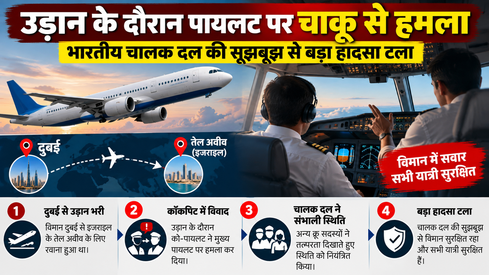 दुबई से इजराइल जा रही फ्लाइट में को-पायलट ने कॉकपिट में किया हमला, चालक दल ने संभाली स्थिति